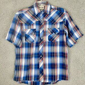 Rustler 80s Shirt Men‎ Size M Plaid Pearl Snap Western X Long Tails Rockabilly